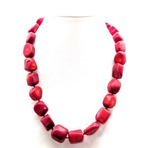 925 Sterling Silver Chunky Red Bamboo Coral Hand Knotted 19" Necklace 126.3g